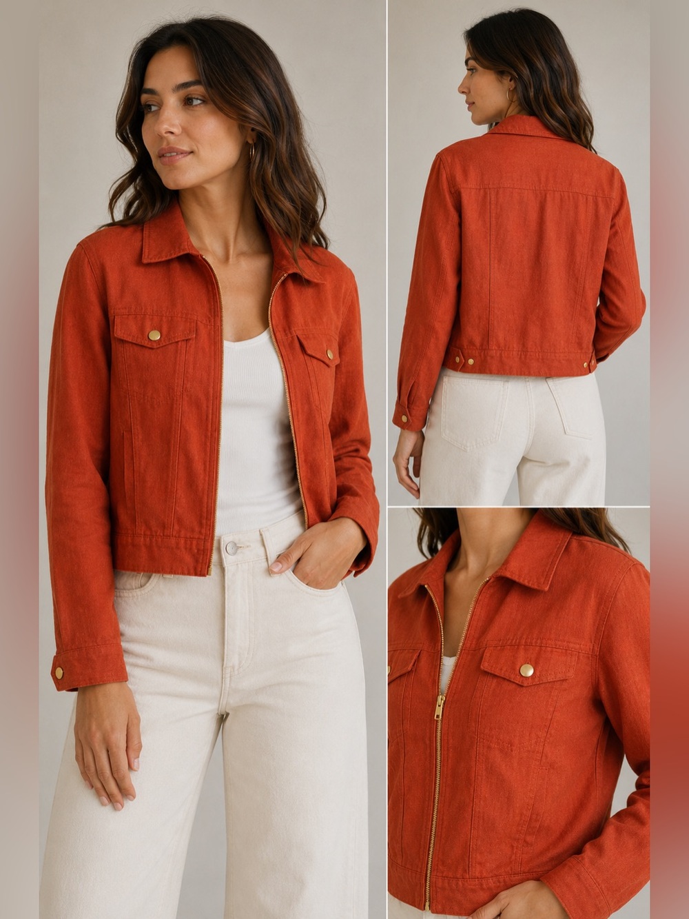 Rachel Zoe Linen Blend Utility Jacket Women’s SP Rust Orange Gold Zip